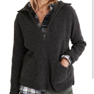 Madewell GLENBROOK HALF ZIP WOOL BLEND SWEATER IN HEATHER GRAPHITE Sz XS